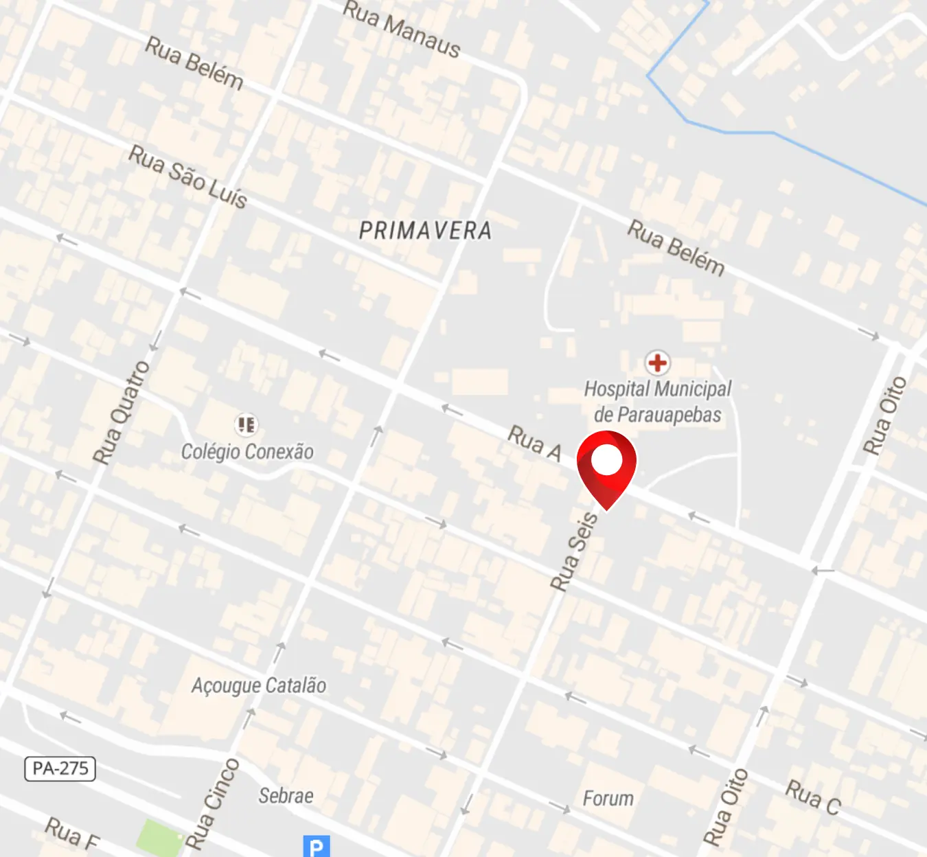 Localização da Alexia Clinic em Parauapebas - Pará: Rua seis, 11, Centro